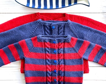 100% Cotton Cable Cardigan with Wooden Buttons, Hand Knit for Girls, Boys, Toddlers & Kids