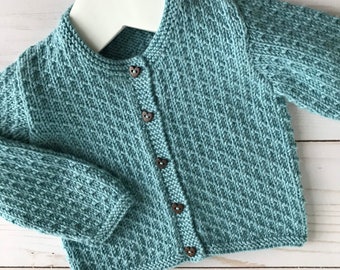 Hand Knit Baby Cardigan: Textured Knit with Heart Buttons
