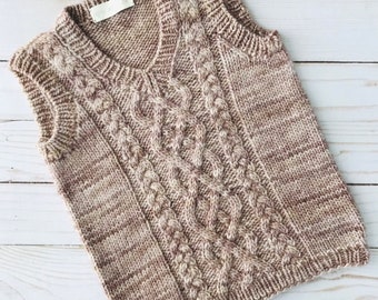 Impressive Cables Old Man Style Vest, Hand Knit for Baby Girls, Boys, Toddlers & Kids