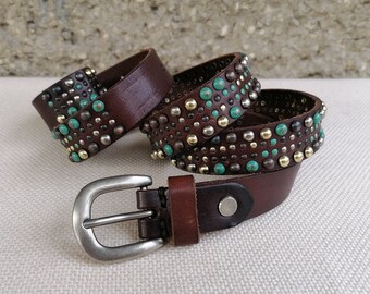 Thin Studded Belt Women's Belt Brown 