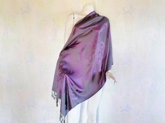 Womens Pleated Pashmina  Scarf Wrap Floral Purple Grey  Multi Coloured A/W17 