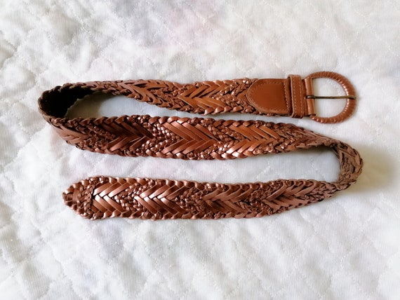 Vintage 80s Real Leather Braided Belt Copper Colored Leather - Etsy