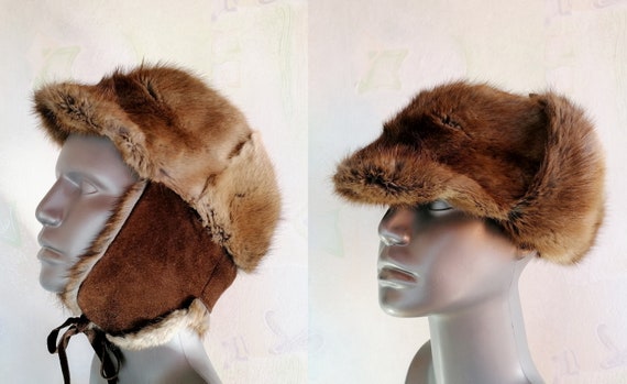 Vintage Muskrat Fur Hat, Unisex Winter Hat, Trappe