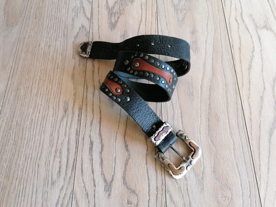 Vintage Belt Black Suede Jewled Studded Wide Belt Studded Medium