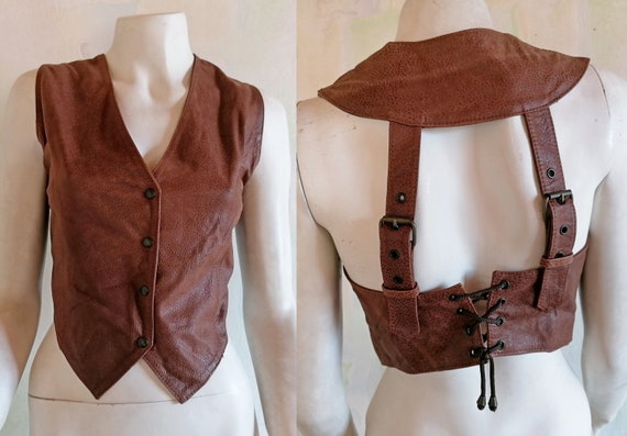 Rare FIOCCHI Leather Vest Women's Biker Vest Brown