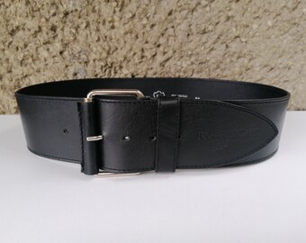 Ivan Grundahl Vintage Real Leather Belt Black Leather Belt Wide Belt Vintage Unisex Belt Size 85 Made in Portugal