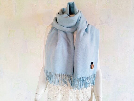 Vintage Blue Lambswool Winter Scarf Italian Scarf