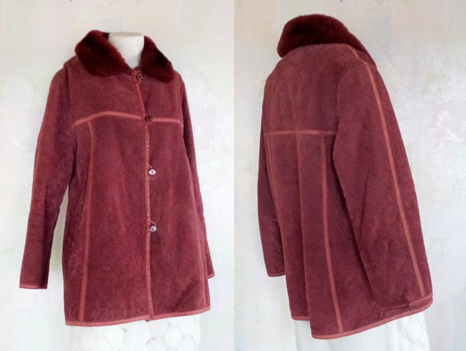 C\u0026A abrigo rojo vintage para mujer abrigo de cuero de ante | Etsy España