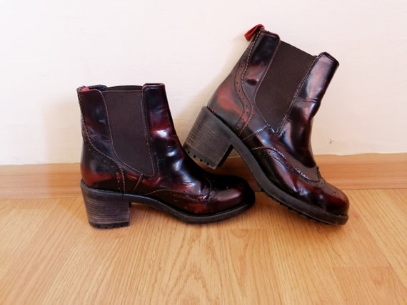 Vintage BIANCO Ankle Boots Red Brown Real Leather