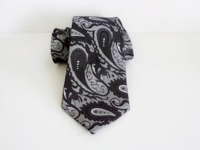 Black Silver Paisley Tie by Recardo Bellini Italy Fashion | Etsy