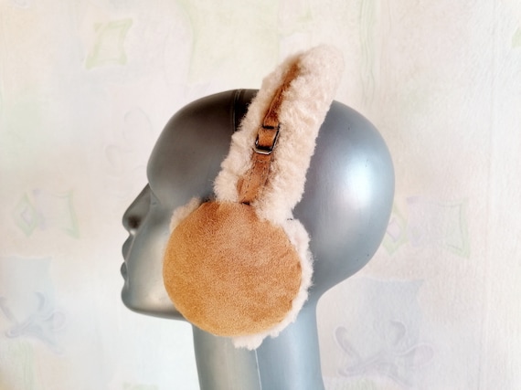 Winter Earmuffs, Vintage Leather Earmuffs, Natural