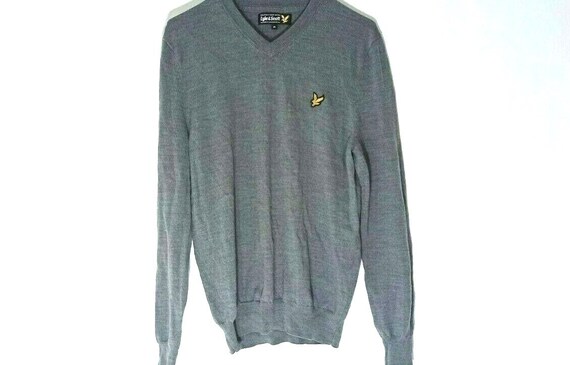 VintageStyleStudioCo Lyle \u0026 Scott Gray Vintage Mens Jumper Size M Blouse Pullover Jumper V Neck Merino Wool Sweatshirts European MCM Fashion Winter Fall Clothing