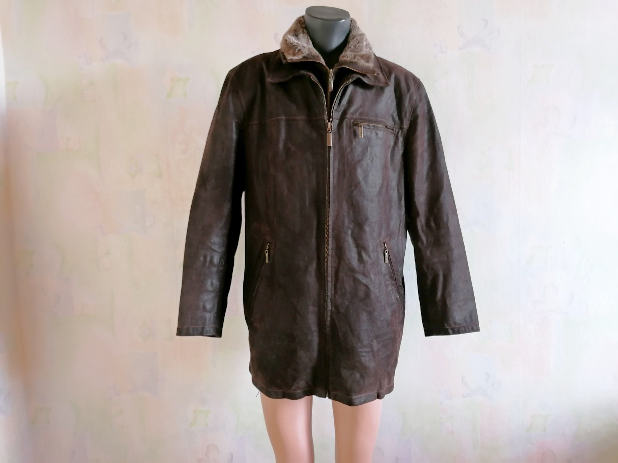 Vintage Men S Leather Jacket Saki Sweden Brown Real Etsy