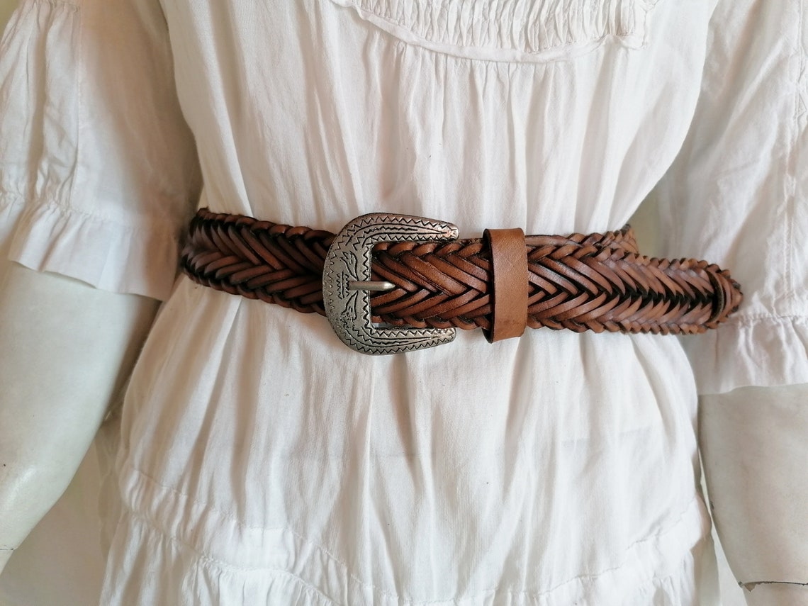 Vintage Braided Leather Belt Brown Leather Belt Real Leather | Etsy
