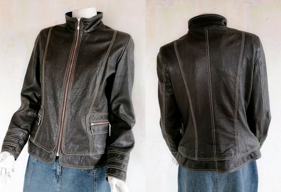 Dark Brown Women's Leather Jacket, Vintage Jacket,