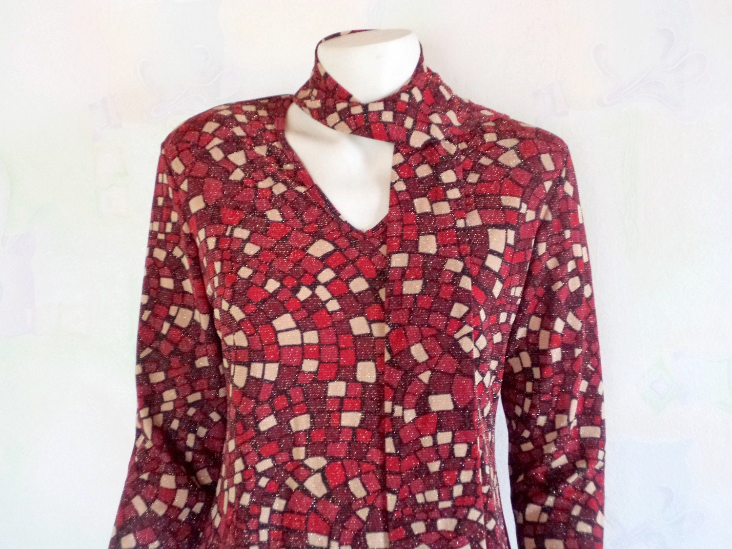 Carla D'angeli Paris Womens Blouse Burgundy Red Beige - Etsy