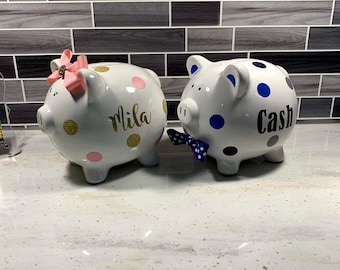 Small Personalized Girl Piggy Bank, Piggy Bank, Piggy Bank for Girls, Birthday, Custom Banks, Baby's First Piggy Bank