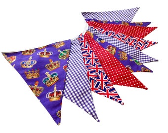 Royal British party bunting with crowns and Union Jack flags