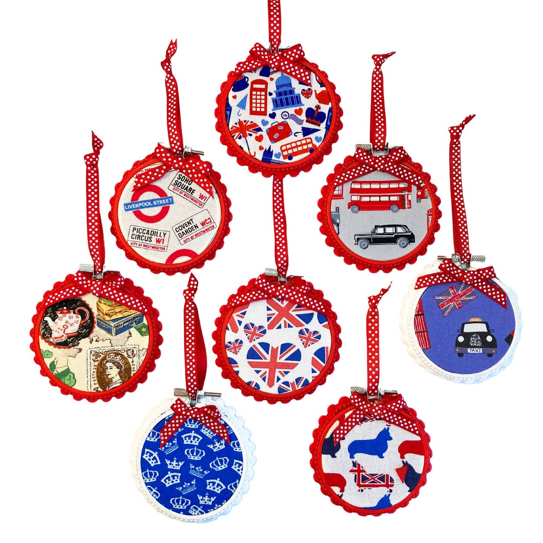 British Ornaments With Crowns, Union Jacks and London Icons by Nessa