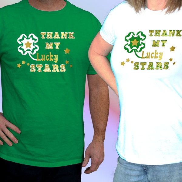 Thank My Lucky Stars T shirt, Unique Lucky Clover Tshirt with Shamrock for St Patricks Day