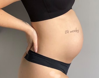 Weekly Belly Milestone Tattoos - Pregnancy Announcement, Pregnancy Milestones, Baby Bump, Pregnancy Journal, Temporary Tattoo