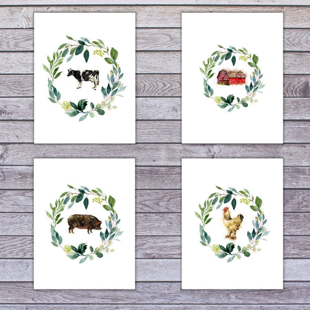 4 Farm Wreaths Printable Pack Farm Animal Wreaths Barn Wreath 5x7, 8x10 ...
