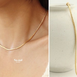 Thin Snake Chain Necklace • Flat Herringbone Chain • Flat Snake Necklace • 18K Gold Layering Necklace • Simple Casual Jewelry • Gift For Her