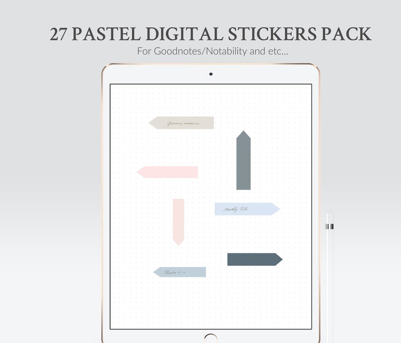 Goodnotes stickers in PNG - pastel header and note stickers