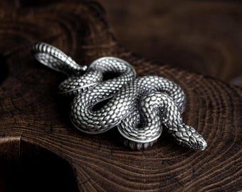 Oxidized Sterling Silver Snake Pendant Serpent Necklace, KAELUS