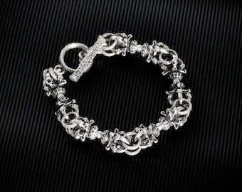 Vajra Sterling Silver T-Bar Bracelet: Buddhism Jewelry