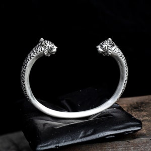 Black tiger bangle bracelet - sterling silver 925 oxidized matte
