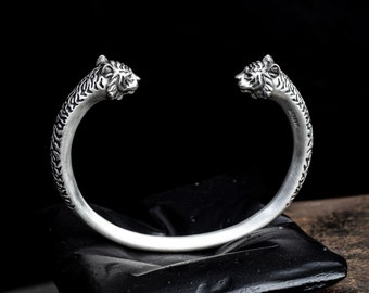 Black tiger bangle bracelet - sterling silver 925 oxidized matte