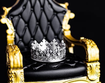 Oxidized Sterling Silver King's Crown Ring - Matte Finish