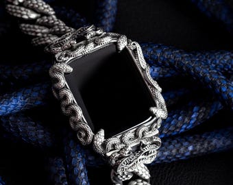 Apple watch snake case cover 44mm 45mm 46mm - sterling silver 925 oxidized matte serpent