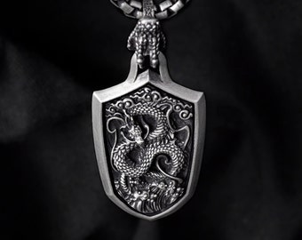 Oxidized Sterling Silver Dragon Pendant : Korean Luck Guardian