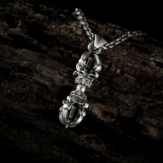Sterling Silver Vajra Pendant: Handmade Buddhism Necklace