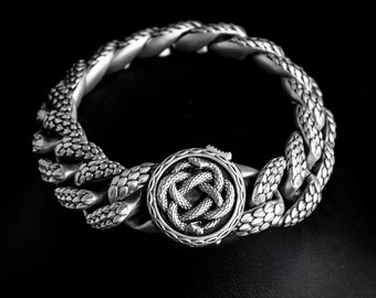 Ouroboros Snake Chain Bracelet: Oxidized Sterling Silver, Heavy Links