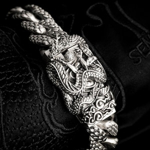 Dragon chain link bracelet - sterling silver 925, solid silver full chains cuban chain curb links men&#39;s man&#39;s