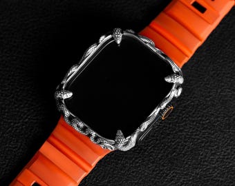 Apple watch ultra 1,2 snake case cover 49mm - sterling silver 925 oxidized matte serpent