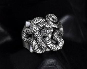 Snake ring No.6 - sterling silver 925 oxidized matte solid full heavy