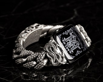 Apple Watch Doppel Schlangenkette Band Bügelbild 38mm 40mm 41mm 42mm 44mm 45mm 49mm Sterling Silber 925 matt oxidiert