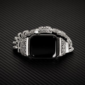 Apple watch big floral chain band strap matte 38/40/41/42(10)mm, 42(1~3)/44/45/46/49mm sterling silver 925 bracelet heavy bracelets man men