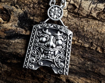Korean Monster Mask Pendant: Oxidized Sterling Silver Tile