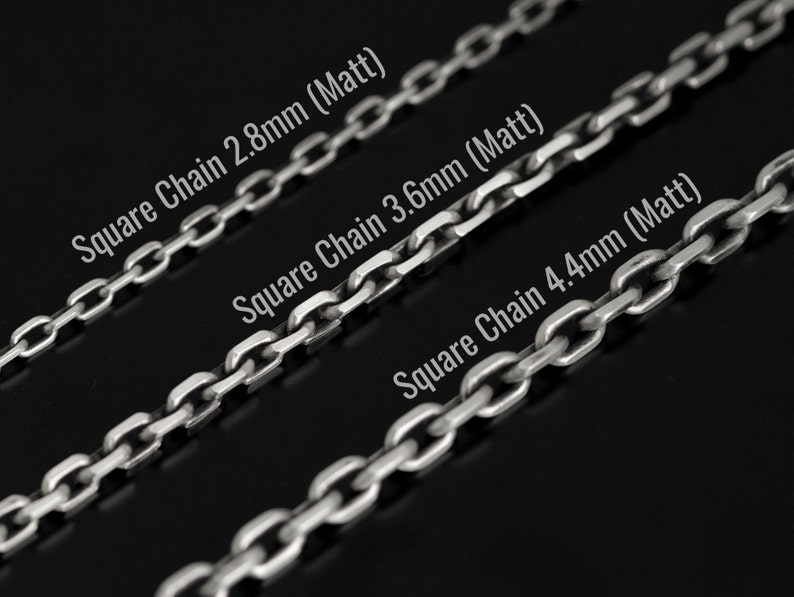 Collier à mailles de chaîne carrées 2.8mm, 3.6mm, 4.4mm argent sterling 925 chaînes à maillons dancrage mat oxydé image 6