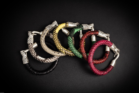 Natural Python Leather Bracelet Snake Hook Sterling Silver 925