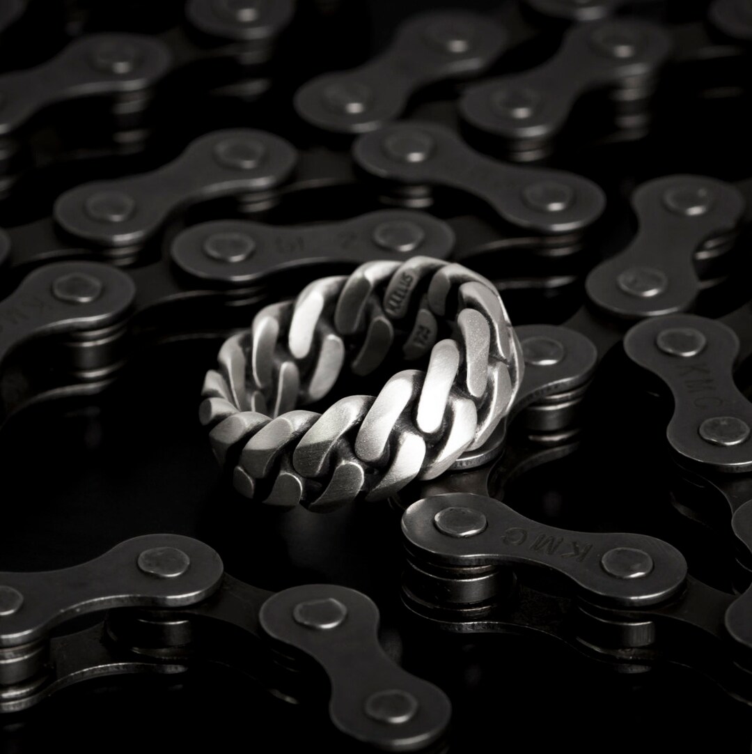 Sterling Silver Thick Chain Rings - Sterling Silver [r1013