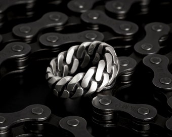 Oxidized Sterling Silver 9mm Chain Link Ring