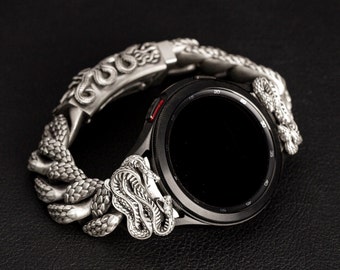 Oxidized Sterling Silver Double Snake Chain Galaxy Watch Band 20mm