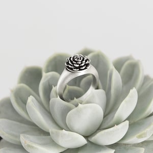 Succulent Plant Ring #4 - sterling silver 925, silver matte ring, flower ring, nature jewelry, rose ring gift girlfriend cute fashion style