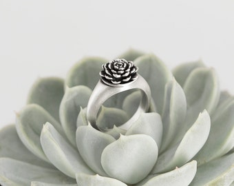 Succulent Plant Ring #4 - argent sterling 925, bague argent mat, bague fleurie, bijoux nature, bague rose cadeau petite amie mignon style de mode